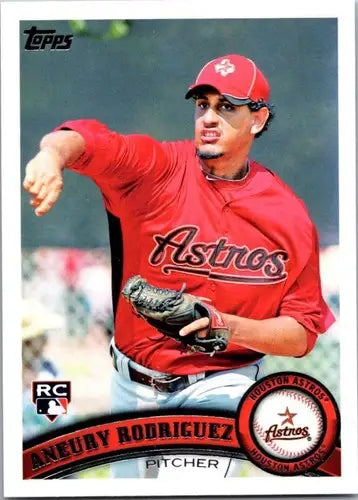Original gloss baseball card of Aneury Rodriguez rookie Astros from 2011 Topps #506
