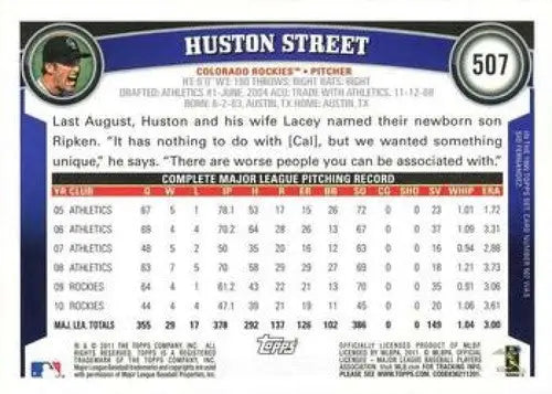 Houston Street baseball card with original gloss from 2011 Topps #507 Huston Street NMMT Rockies