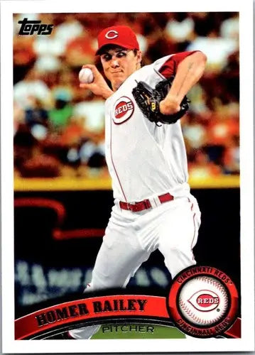 Homer Bailey baseball card from 2011 Topps #508 with original gloss, Reds player