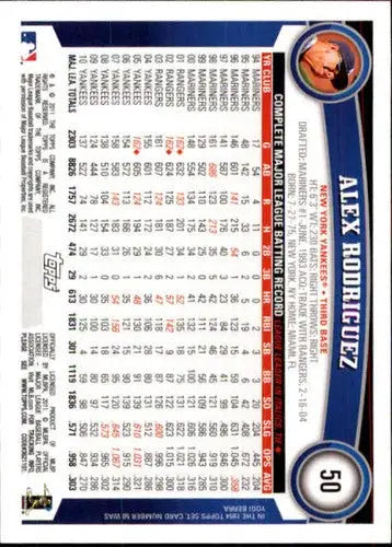 2011 Topps #50a Alex Rodriguez NM-MT Yankees - Baseball Card Single