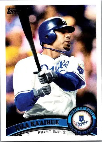 Baseball card featuring Kila Ka’aihue NM-MT Royals at bat from 2011 Topps #527