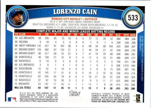 2011 Topps Lorenzo Cain baseball card with original gloss NM-MT Royals ID 71659