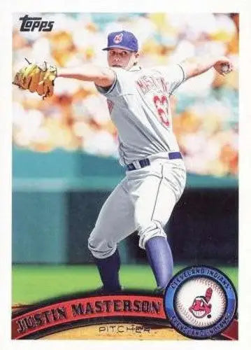 Baseball card showing Justin Masterson with original gloss from 2011 Topps #544 NMMT