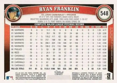 Original gloss Ryan Franklin baseball card from 2011 Topps #548 Ryan Franklin NMMT Cardinals