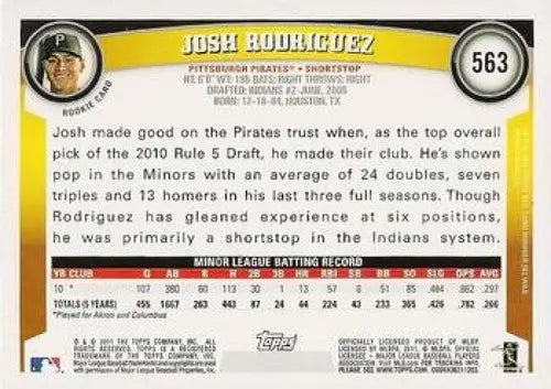 2011 Topps Josh Rodriguez baseball card original gloss NMMT RC Rookie Pirates