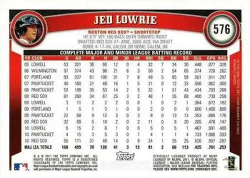 Original gloss Jed Lowrie NMMT baseball card from 2011 Topps featuring Jed Lowrie