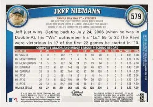 Jeff Niemann NMMT baseball card from 2011 Topps Rays series