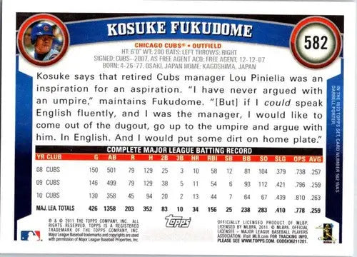 2011 Topps #582 Kosuke Fukudome NM-MT Cubs ID:71051 - Baseball Card Single