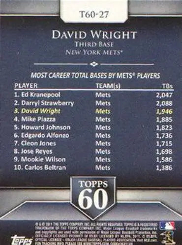 David Wright baseball card with original gloss from 2011 Topps Topps 60 series