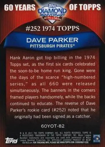 2011 Topps 60 Years Of Topps #60YOT-82 Dave Parker NM-MT Pirates ID:8206 - Baseball Card Single