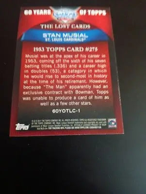 2011 Topps - 60 Years of Topps: the Lost Cards Stan Musial #60YOTLC-1. NRMT+ - Baseball Card Single
