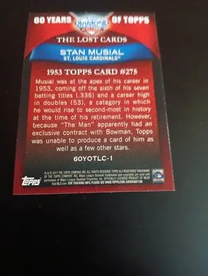 2011 Topps - 60 Years of Topps: the Lost Cards Stan Musial #60YOTLC-1. NRMT+ - Baseball Card Single