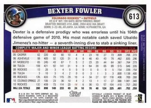 2011 Topps #613 Dexter Fowler NM-MT Rockies ID:71046 - Baseball Card Single