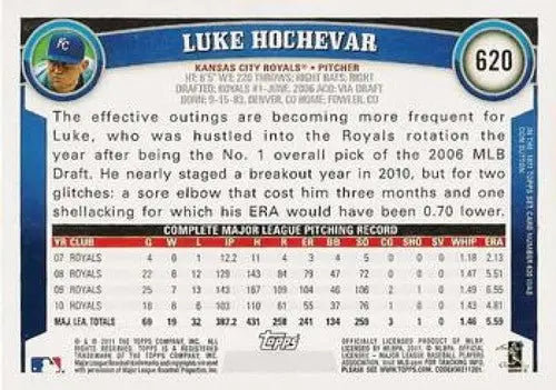 2011 Topps Luke Hochevar NMMT baseball card with original gloss Royals ID 7391