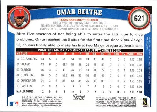 2011 Topps #621 Omar Beltre NM-MT Rangers - Baseball Card Single