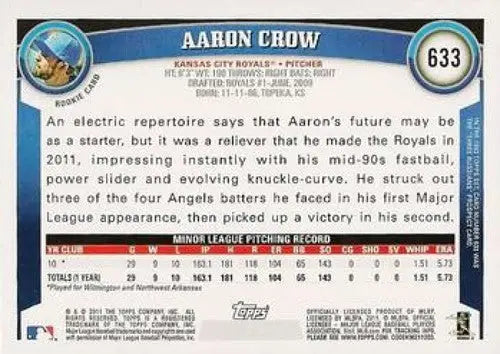Aaron Crow baseball card featuring original gloss and NMNT RC rookie from 2011 Topps
