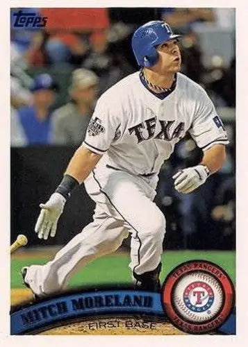 Original gloss baseball card of Mitch Moreland NMMT from 2011 Topps Rangers
