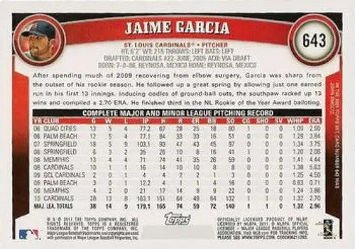 2011 Topps #643 Jaime Garcia NMMT Cardinals ID:7399 - Baseball Card Single