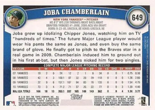 2011 Topps #649 Joba Chamberlain NMMT Yankees ID:7400 - Baseball Card Single