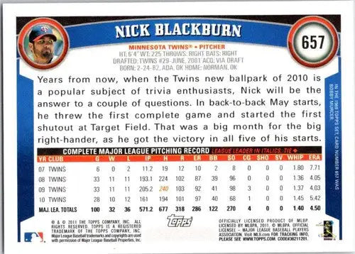 2011 Topps #657 Nick Blackburn NM-MT Twins ID:20300 - Baseball Card Single