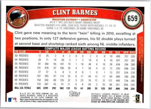 2011 Topps #659 Clint Barmes NM-MT Astros ID:20311 - Baseball Card Single