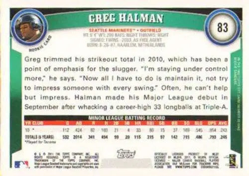 2011 Topps #83 Greg Halman NMMT RC Rookie Mariners ID:7305 - Baseball Card Single