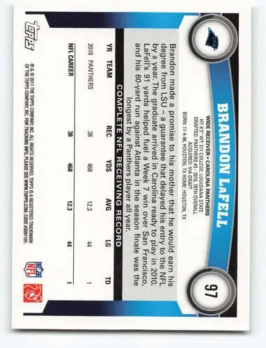2011 Topps #97 Brandon LaFell NM-MT Panthers ID:82030 - Football Card Single
