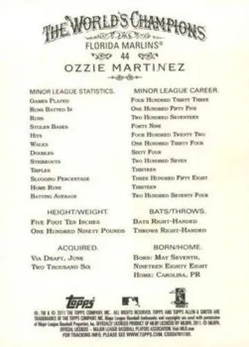 Ozzie Martinez NMNT baseball card from 2011 Topps Allen and Ginter NMRT RC Rookie