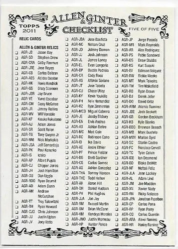 2011 Topps Allen and Ginter Checklists with original gloss and collectible appeal