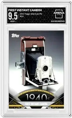 Graded collectible card featuring vintage instant camera from Topps American Pie series