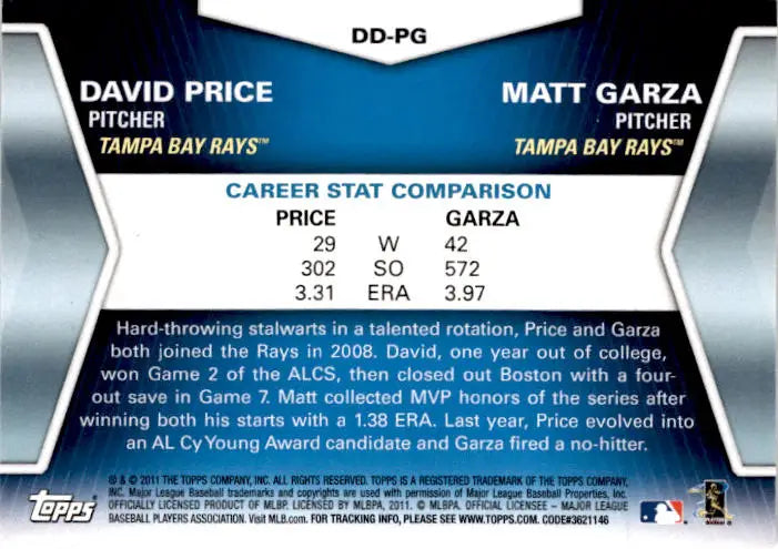 2011 Topps #DD-PG David Price / Matt Garza Diamond Duos (Series 1) - Baseball Card Single