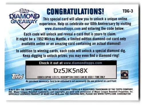 2011 Topps Diamond Giveaway #TDG-3 Reggie Jackson NM-MT Yankees ID:72208 - Baseball Card Single
