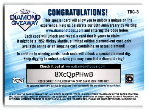 2011 Topps Diamond Giveaway #TDG-3 Reggie Jackson NM-MT Yankees ID:72207 - Baseball Card Single