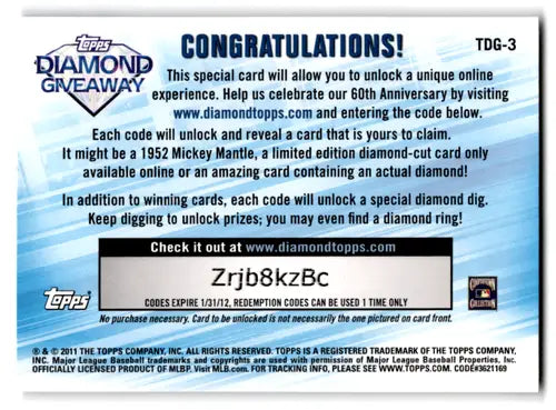 2011 Topps Diamond Giveaway #TDG-3 Reggie Jackson NM-MT Yankees ID:72209 - Baseball Card Single