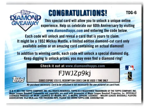 Topps Diamond Giveaway card featuring Roy Halladay with original gloss from 2011 Topps Diamond