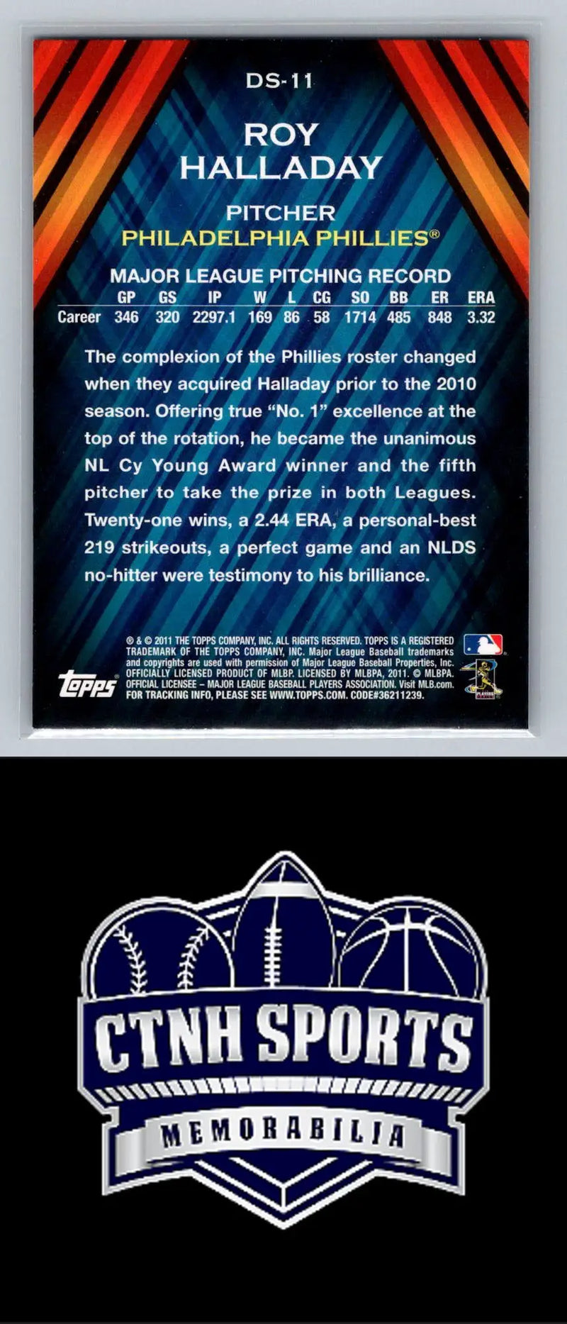 Roy Halladay Diamond Stars baseball card from 2011 Topps featuring Philadelphia Phillies