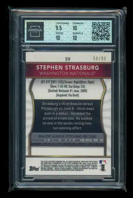 2011 Topps Finest Orange Refractor Stephen Strasburg #59 Refractor 58/99 AC 10 - Baseball Card Single