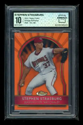 2011 Topps Finest Orange Refractor Stephen Strasburg #59 Refractor 58/99 AC 10 - Baseball Card Single