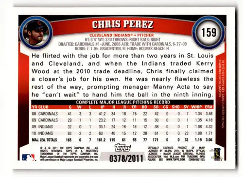 2011 Topps Gold #159 Chris Perez NM-MT 0378/2011 Indians ID:63120 - Baseball Card Single