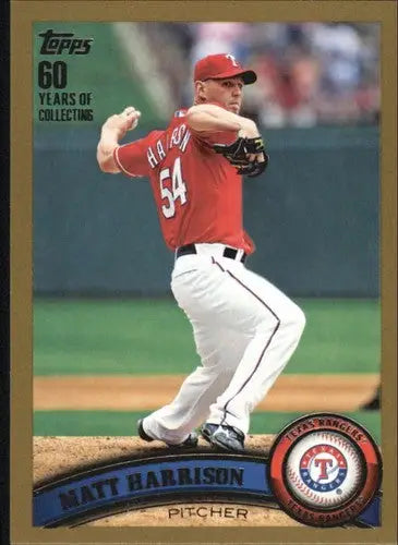 Baseball card showing 2011 Topps Gold Matt Harrison NMMT Rangers ID 7405