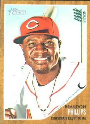Brandon Phillips baseball card from Topps Heritage with original gloss in 2011 Topps Heritage card collection