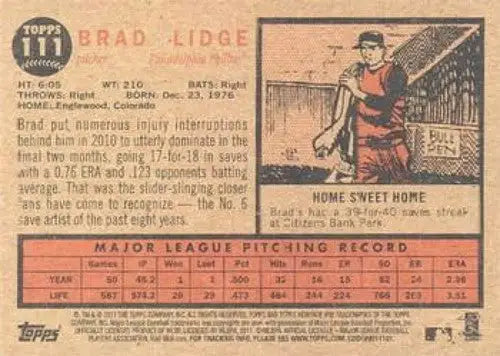 2011 Topps Heritage Brad Lidge NMMT baseball card with original gloss from Phillies