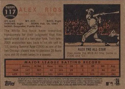 2011 Topps Heritage Alex Rios White Sox baseball card with original gloss and vibrant detail