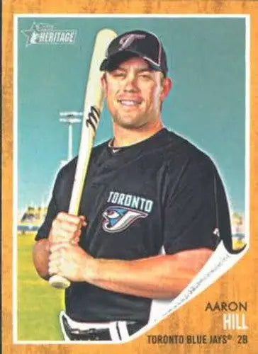 Original gloss Aaron Hill baseball card from 2011 Topps Heritage Blue Jays collection