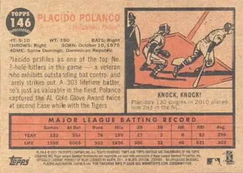 Original gloss Placido Polanco baseball card from 2011 Topps Heritage collection