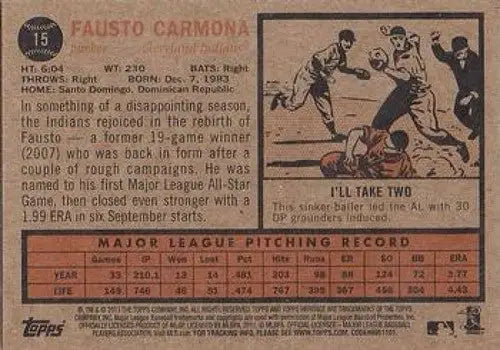Fausto Carmona baseball card from Topps Heritage with original gloss and vibrant image