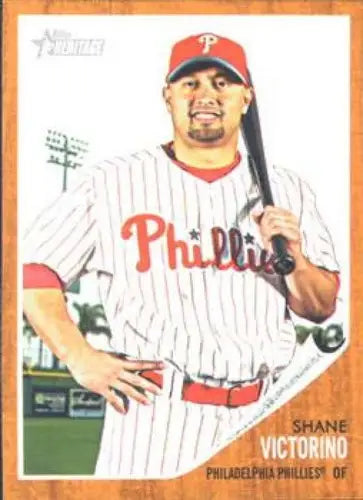 Original gloss 2011 Topps Heritage Shane Victorino Phillies baseball card image