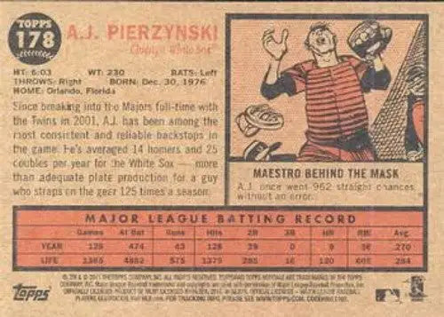 Baseball card back from 2011 Topps Heritage featuring A.J. Pierzynski NM/MT White Sox