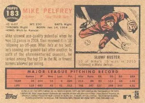 Image of Topps Heritage baseball card back showcasing original gloss for Mike Pelfrey NMMT Mets