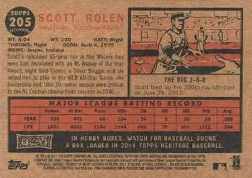 2011 Topps Heritage #205 Scott Rolen NMMT Reds ID:7472 - Baseball Card Single